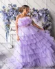 Vestidos casuais muito lavanda tule baile elegante sem alças babados em camadas inchado vestido de festa formal até o chão vestidos de malha