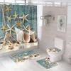 Shower Curtains Starfish shower curtain seashell ocean beach printing shower curtain polyester waterproof shower screen girl boy gift with hook 230406