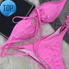 Cristal pleine lettre femme maillot de bain noir rose dos nu Bikinis deux pièces mode maillots de bain été fête Sexy maillot de bain