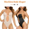 Body moldeador para mujer, Sexy, con cuello en V profundo, moldeador de cuerpo, sujetador acolchado con Espalda descubierta, Tanga de inmersión en U, entrenador de cintura, corsé de realce para fiesta