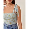 Women's Tanks & Camis Beach Vacation Floral Print Summer Tops Women 2023 Straight Neck Sleeveless Tie Strap Crop Top Back Smocked Fitted Sex