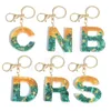 26 Letter Keychains for Women Handbags Initial Alphabet Pendant Green Stone Filled Resin Key Rings