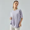 AL0lulu – vêtements de yoga amples avec Logo, T-shirt à manches courtes pour femmes, hauts longs et décontractés pour fitness