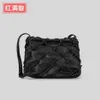 Small design mesh woven diamond grid single shoulder diagonal cross bag for women's ins hollowed out fishing net small square bag soft and solid color handbag 230406