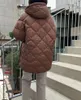 女性用ジャケット韓国ドンダムンシック冬の穏やかな暖かいジッパーフード付きダイヤモンドパターンソリッドカラーノースリーブパッド入りコート