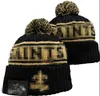 Hombres de punto con puños Pom Gorros de Nueva Orleans SIN sombreros Bobble Gorro de punto deportivo Lana lateral a rayas Gorros de béisbol cálidos Gorra para mujeres A13