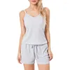 Kvinnors sömnkläder Summer Solid Color Pyjamas Loungewear Set Ribbed Camisole Tops Drawstring Shorts 2 Pieces