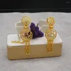 Conjunto de collar y pendientes de tres capas para mujer, cadena larga de boda, Color dorado, fiesta árabe africana de Dubái, regalos para esposa