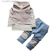 Kläderuppsättningar Baby Toddler Spädbarnskläder passar Autumn Winter Boys Long Sleeve T-shirt Coat Pants 3st Set för 1 2 år Boy Clothes R231106