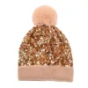 Warm Winter Plus Velvet Sequins Knitted Hats For Women Beanie Hat Unisex Elastic Warm Hip Hop Wool Cap Soft Baggy Bonnet