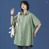 Blouses Femmes EBAIHUI Chemise surdimensionnée pour femmes Streetwear manches longues 2023 été Harajuku chemises pour hommes étudiant haut court chemisier