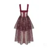 Casual Dresses 2023 Fashion Women'S Sexy Sleeveless Ruffled Wine Red Patchwork Midi Dress Party Catwalk Female Clothing