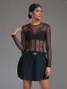 Casual Dresses Black Women's Sexy Long Sleeve O-Neck Mesh Patchwork Perspective Bandage A-Line Dress Bodycon Celebrity Club Party Mini