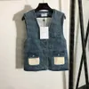 Grundlegende Freizeitkleider Designer Damen Langarmkleid Vintage Denim Weste Mantel Zweiteiler V-Ausschnitt Jean WIS4