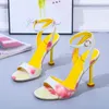 Sandals 2023 Summer Fashion Buckle Thick Thin Heel Large Size Floral Open-toe Pointed Rome Female Party Wedding Shoes