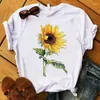 Heren T-shirts Maycaur Dames T-shirt Casual Zonnebloempatroon Print T-shirt Comfortabele kleding Top Lente en zomer