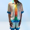 Nieuwe herenoverhemden lucide dromen landschap kleur temperament Satijnen shirt met korte mouwen 9005701