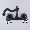 Rubinetti per lavabo da bagno Rubinetto a parete con beccuccio girevole a parete in bronzo lucidato a olio Miscelatore a doppia maniglia Nsf741