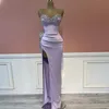 Lilac Long Mermaid Prom Dress Satin Sweetheart Beads High Side Split Red Carpet Sexy Evening Gonws Formal Occasion Dresses