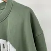 Damen-Sweatshirts AB, klassische Buchstaben-Stickerei, Rundhalsausschnitt, grün, lockerer Pullover, Herbst