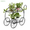Kraflo Garden Decorative Frame Luxury Cycle Design Paint Black Handle Cart Shape2レイヤー植物スタンドホイール付き