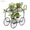 Kraflo garden Decorative frame Luxury cycle design Paint Black Handle Cart Shape 2 Layer Plant Stand with wheels