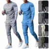 Tracksuits heren heren herfst ultradunne sportkleding tweedelig ronde nek lange mouwen t-shirt broek t-shirt en sportkledingstijl sportkleding 230406