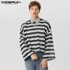 Koszule męskie Inceurn Tops 2023 Style amerykański nowe męskie dzianinowe koszulki Koszulki Casual Streetwear Long Inteved Loose Camiseta S-5xl Q231106