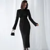 Lente Dames Jurk Sexy Elegante Lange Mouw Bodycon Midi Jurken Vrouwelijke Casual Geplooide Slanke Jurk Voor Vrouwen 2023 Mode