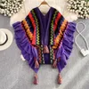 Frauen Strick Herbst Winter Pullover Poncho Frauen Batwing Hülse Casual Lose Pullover Boho Vintage Rüschen Tops Outwear Pull Femme