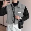 Mannen Vesten 2023 Mannen Plaid Revers Mouwloze Knop Streetwear Toevallige Mannelijke Vesten Koreaanse Stijl Mode Crop S-5XL INCERUN