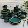 Tableware Set Ceramic Plates and Bowls Set Green Dinnerware Set Serving Dishes 2/4/6 Person Kitchen Restaurant Hotel