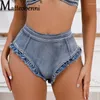 Women's Shorts Women High Waist Triangle Denim Tassel Decoration Tight Stretch Three Quarter Pants Sexy Bar Nightclub Stage Breechcloth