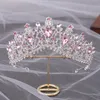 Luxe élégant princesse diadème couronne violet rose AB cristal diadème pour les femmes coiffure de mariage bijoux de cheveux