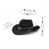 Basker vintage country western fedora hatt cowgirl leathers band för party po props headwaer gåvor