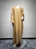 Abiti sexy urbani Eid Abito lungo musulmano Donna Manica a pipistrello Caftano Abaya Abito in raso Diamond Party Abaya Ramadan Scollo a V Caftano Caftano Jalabiya 2023 T231106