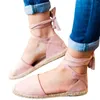 Sandaler skor kvinnor spetsar upp semester sommaren platt rem bitig kvinnor storlek 11 bling 12
