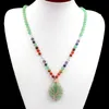 Pendentif Colliers Naturel Vert Aventurine Pierre Collier Fil Wrap Arbre Vie Goutte D'eau Pendule 7 Chakra Quartz Cristal Longue Suspension