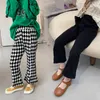 Hosen Koreanischen Stil Kinder Plaid Hosen 2023 Frühling Baumwolle Mode Hose Kinder Flare Mädchen Kleidung