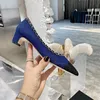 Designer-Marken-Damenkleidschuhe, Luxusmode, mittelhoher Absatz, sexy, klobige Party-Match-Farbe, klassische Einzelschuhe aus Leder und Schaffell für Damen