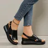 Sandals 2023 Summer Women Wedge Solid Color Open Toe High Heels Casual Ladies Buckle Strap Fashion Mujer