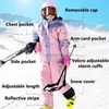 その他のスポーツ用品新しい子供スキースーツの女の子スノーボードジャケットボーイズ濃厚な暖かい子供スキーセットスノーパンツ風型防水冬服HKD231106