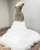 TULLE WHITE TULLE Ruched Train Crystal perline per perline da ballo lungo abito di laurea Mermiad Party Wears Vestidos de Gala