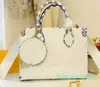 On The Go East West Onthego PM Monograms Reverse Canvas Tote Bag with Round Coin Wallet Designer Luxury Handbag Shoulder