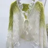 Puntos de mujer HSA 2023 Dulce imitación Mink Terciopelo Gradiente Cardigan Suéter para mujer Invierno Harajuku Versión coreana Encaje Empalmado Suelto