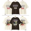 American fashion high street washed worn cotton men loose knight letter printing brown t shirt
