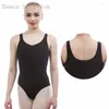 Stage Wear Black Adult Bodice Cotton Leotard With Deep V Front Camisole Design For Ballet Dance Performance 01D0029