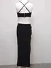 Dwuczęściowa sukienka aligou 2023 Seksowna kobietę 3D Flower Black Black Short Top Asymetryczna spódnica ciasna bez rękawów Backless 2 set