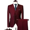 Men's Suits Men Suit Solid Color Slim-fit 3Pieces Boutique Gentleman Classic Business Fashion Clothing Coat Vest With Pants