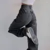 Damskie dżinsy streetwear proste spodnie panie rozryte środkową talię luźną szeroką nogę Y2K High Street Cargo Black